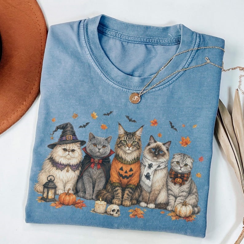 Watercolor Halloween Fall Cats Classic T-Shirt