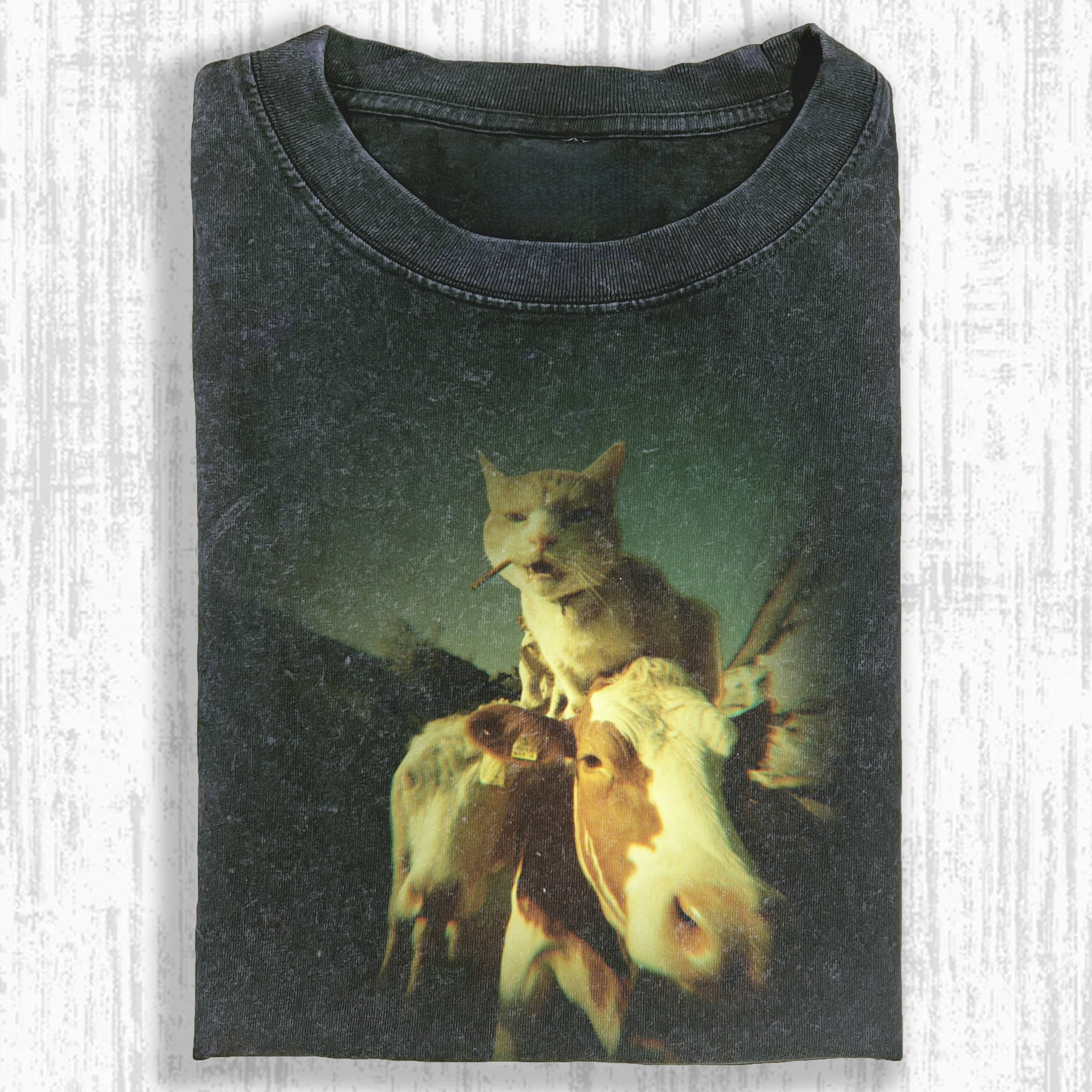 Wacky Cat Smoking on Cowback T-shirt