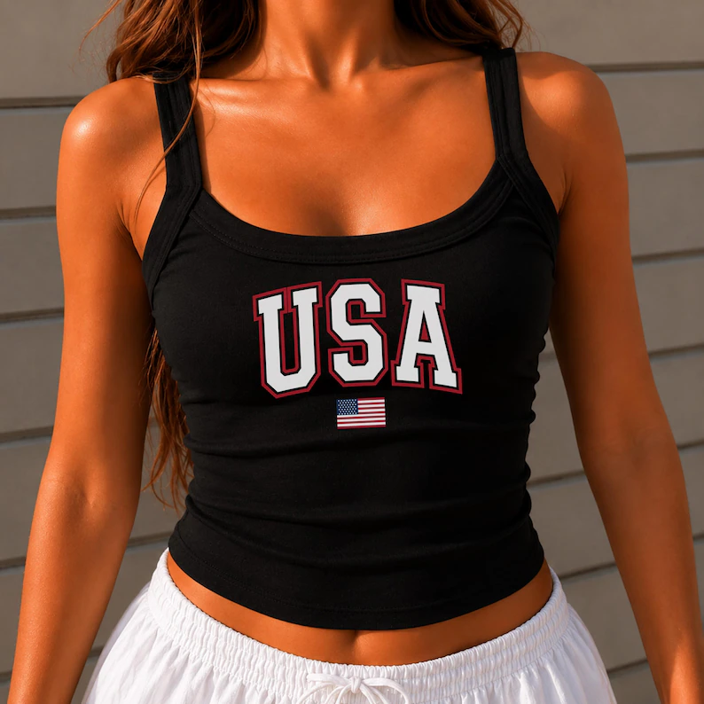 USA Flag Spaghetti Strap Tank Top