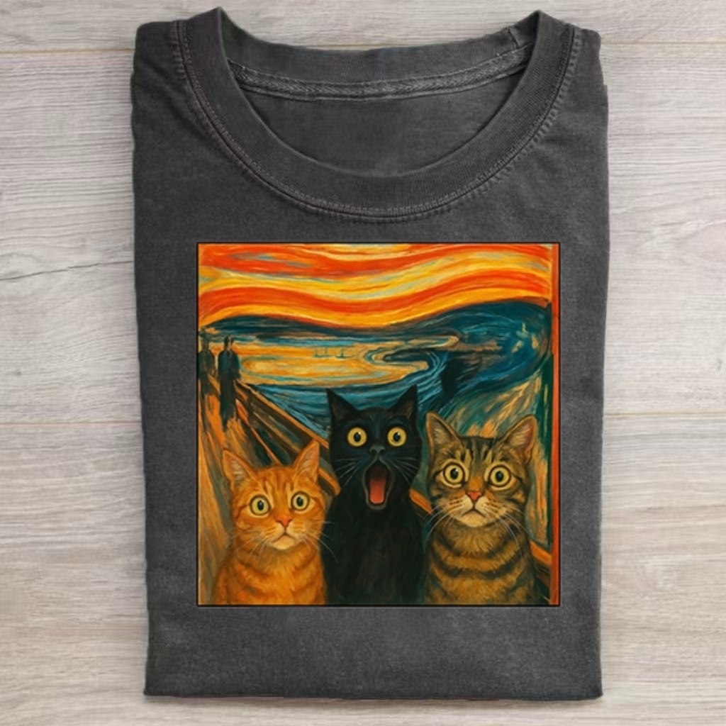 Screaming Cats Famous Painting Parody T‑Shirt