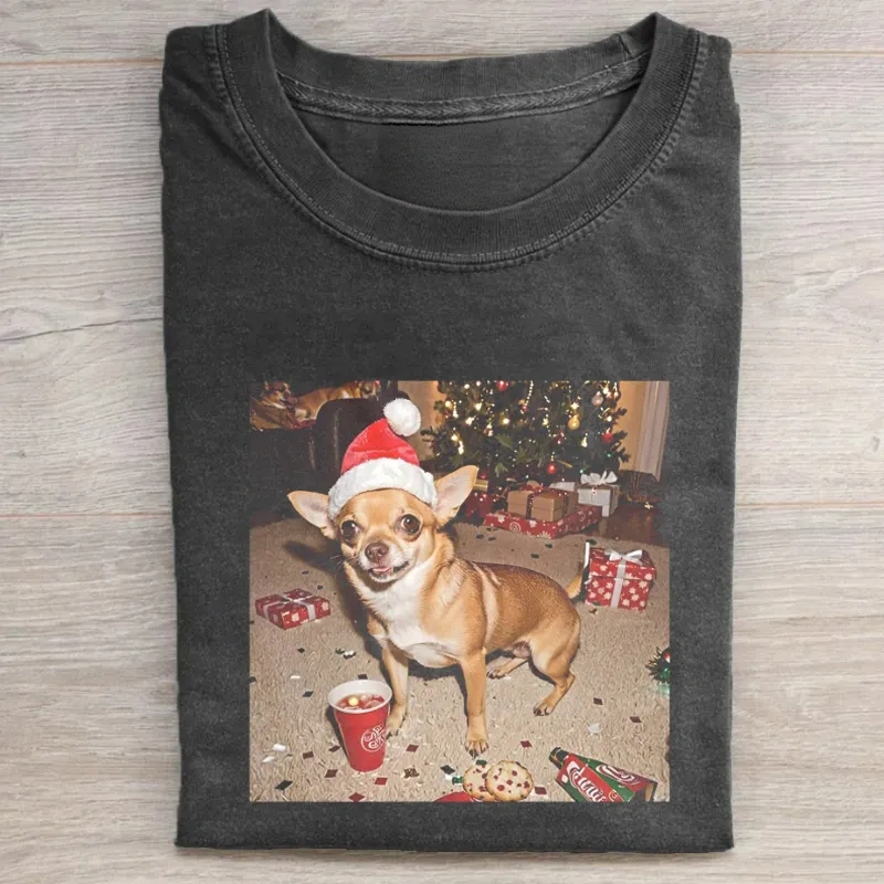 Funny Chihuahua Santa Hat T-shirt