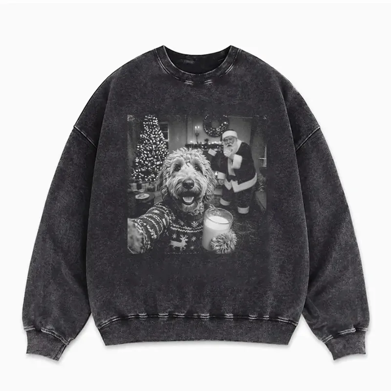 Goldendoodle Holiday Selfie With Santa Sweatshirt