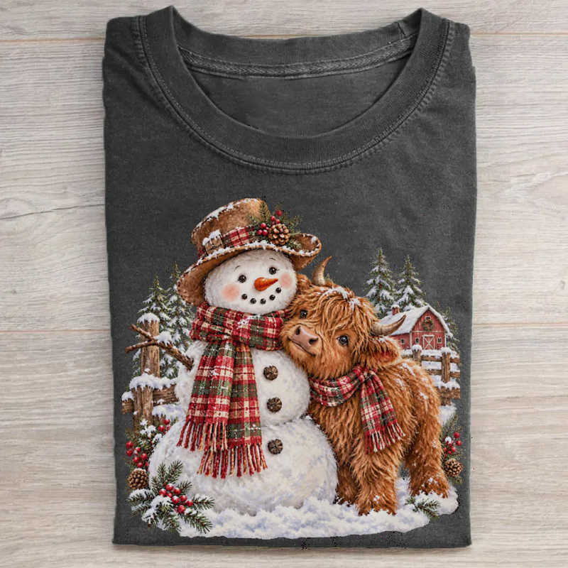 Christmas Highland Cow Snowman T-shirt