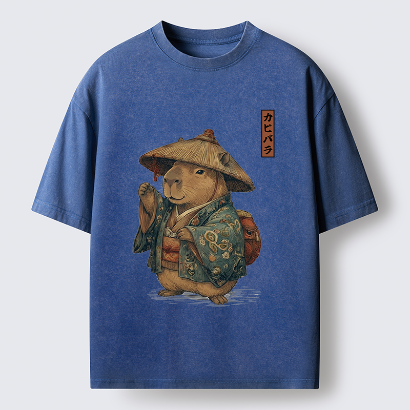 Traveling Capybara Washed T-Shirt - Vintage Washed Apparel by VanceMade