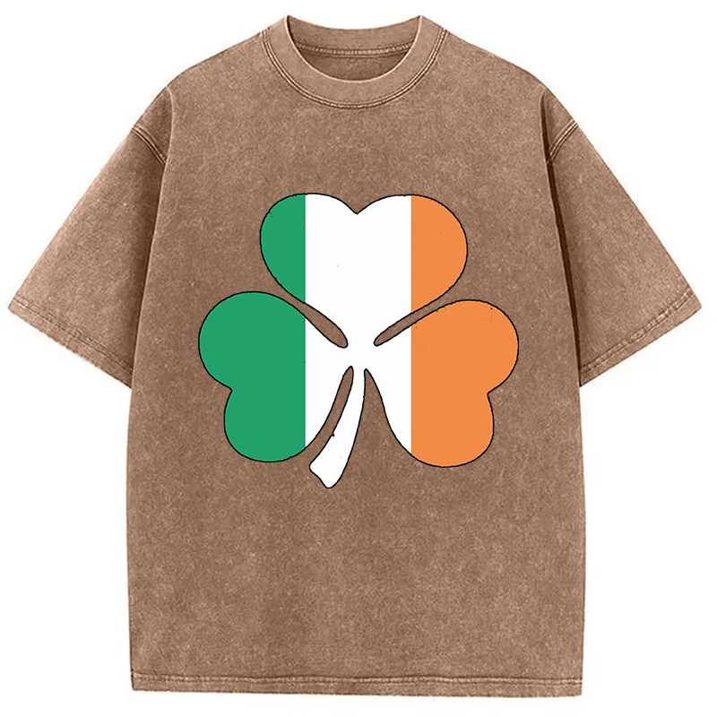 Irish Flag Shamrock Washed T-Shirt-Vance