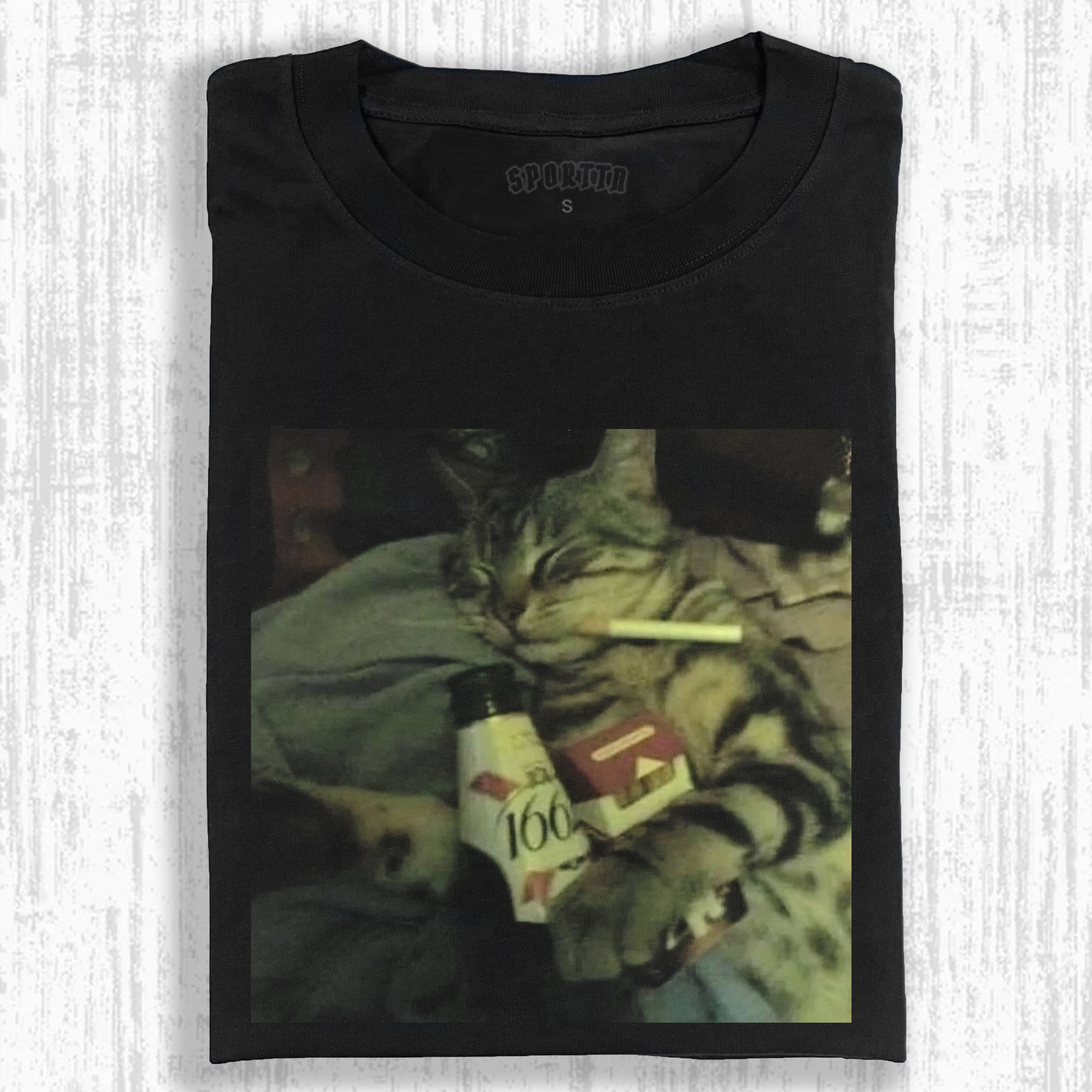 Wacky Cool Cat Drinking & Relaxing T-shirt - Vintage Washed Apparel by VanceMade