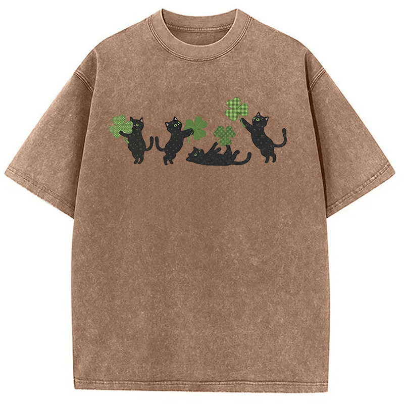 St Patricks Day Cat Washed T-Shirt-Vance