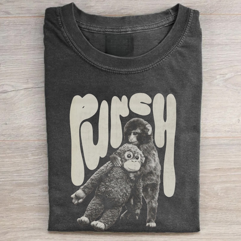 "Fursh" Monkey with Plushie Retro T-shirt - Vintage Washed Apparel by VanceMade