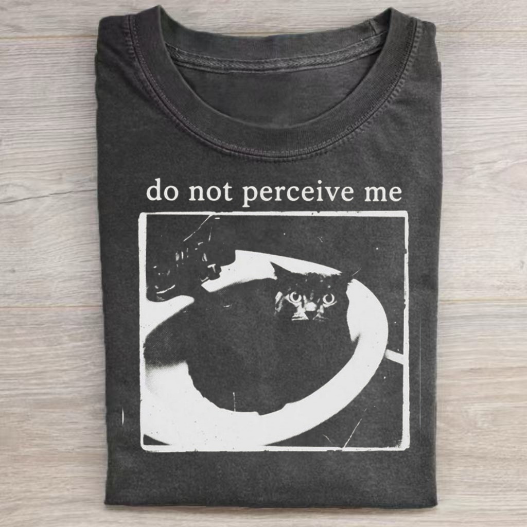 Retro Hidden Cat Slogan T‑Shirt