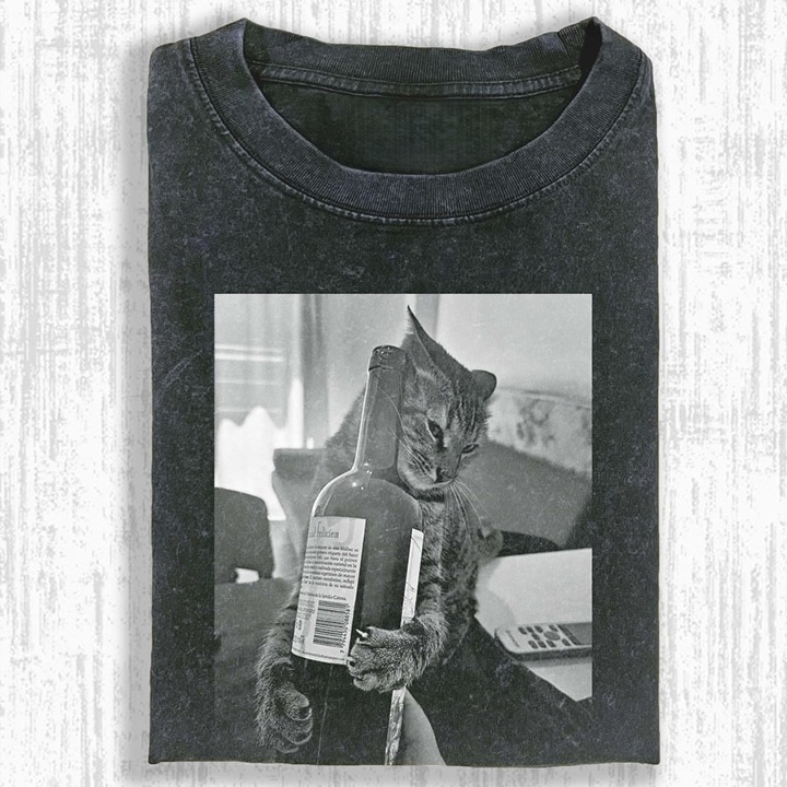 Wacky Drunk Cat with Empty Bottles T-shirt 