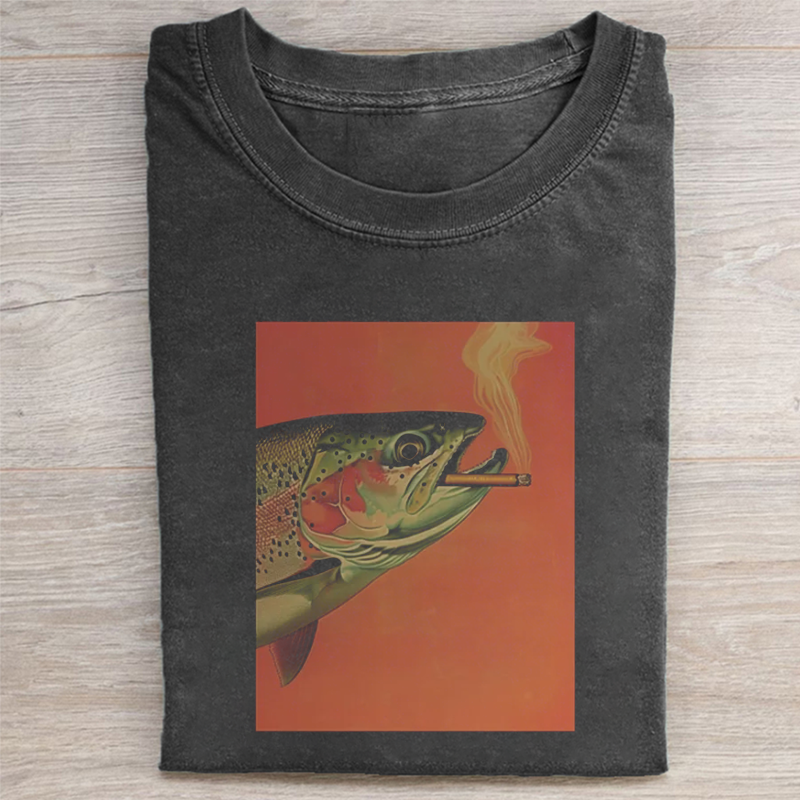 Vintage Trout Smoking T-shirt - Vintage Washed Apparel by VanceMade