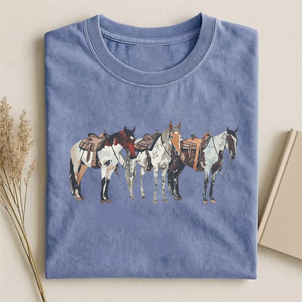 Western Horse Trio Lineup T-shirt - Vintage Washed Apparel by VanceMade