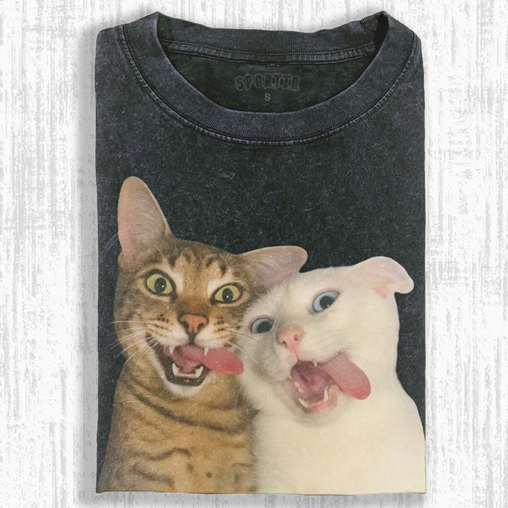 Wacky Goofy Cats Sticking Out Tongues T-shirt - Vintage Washed Apparel by VanceMade