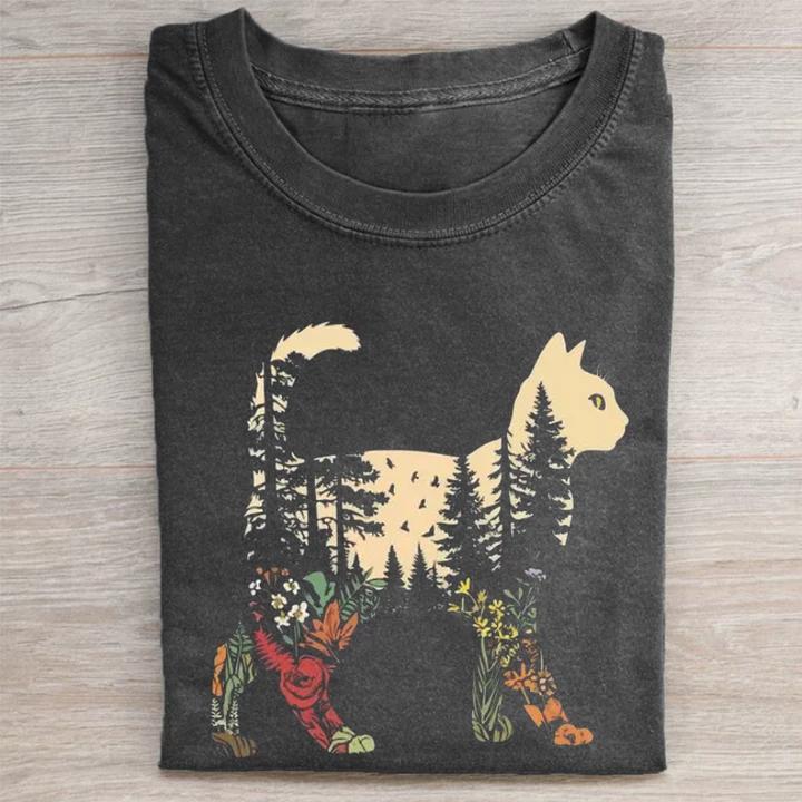 ShawnCraft® Official: Boho Cat Plants T-shirt - Premium Breathable Cotton Apparel