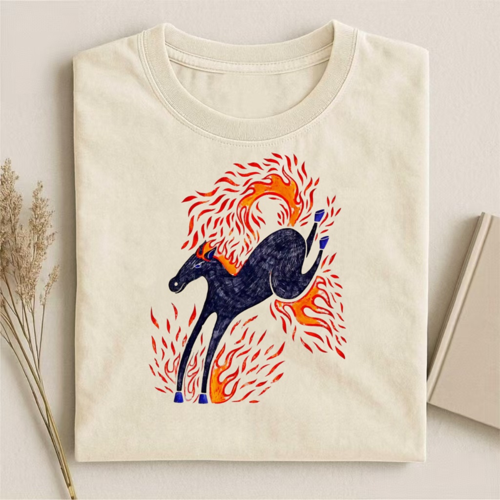 Flaming Black Horse Psychedelic Art T-shirt - Vintage Washed Apparel by VanceMade