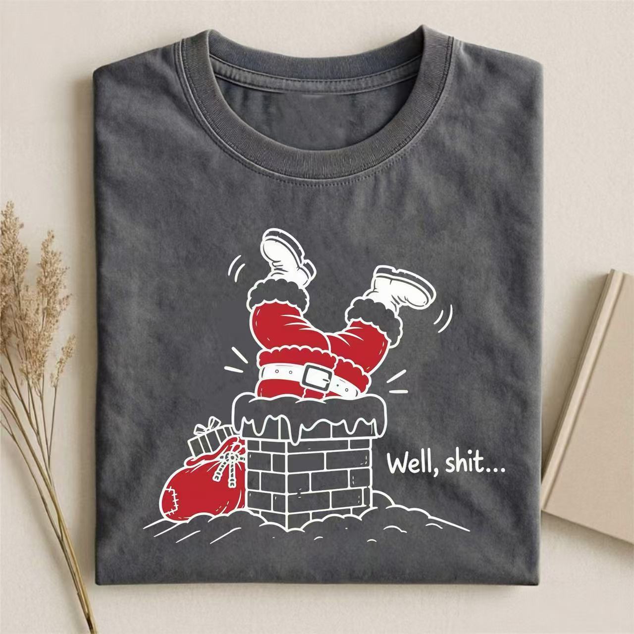 Santa Stuck In Chimney Funny Christmas T-shirt