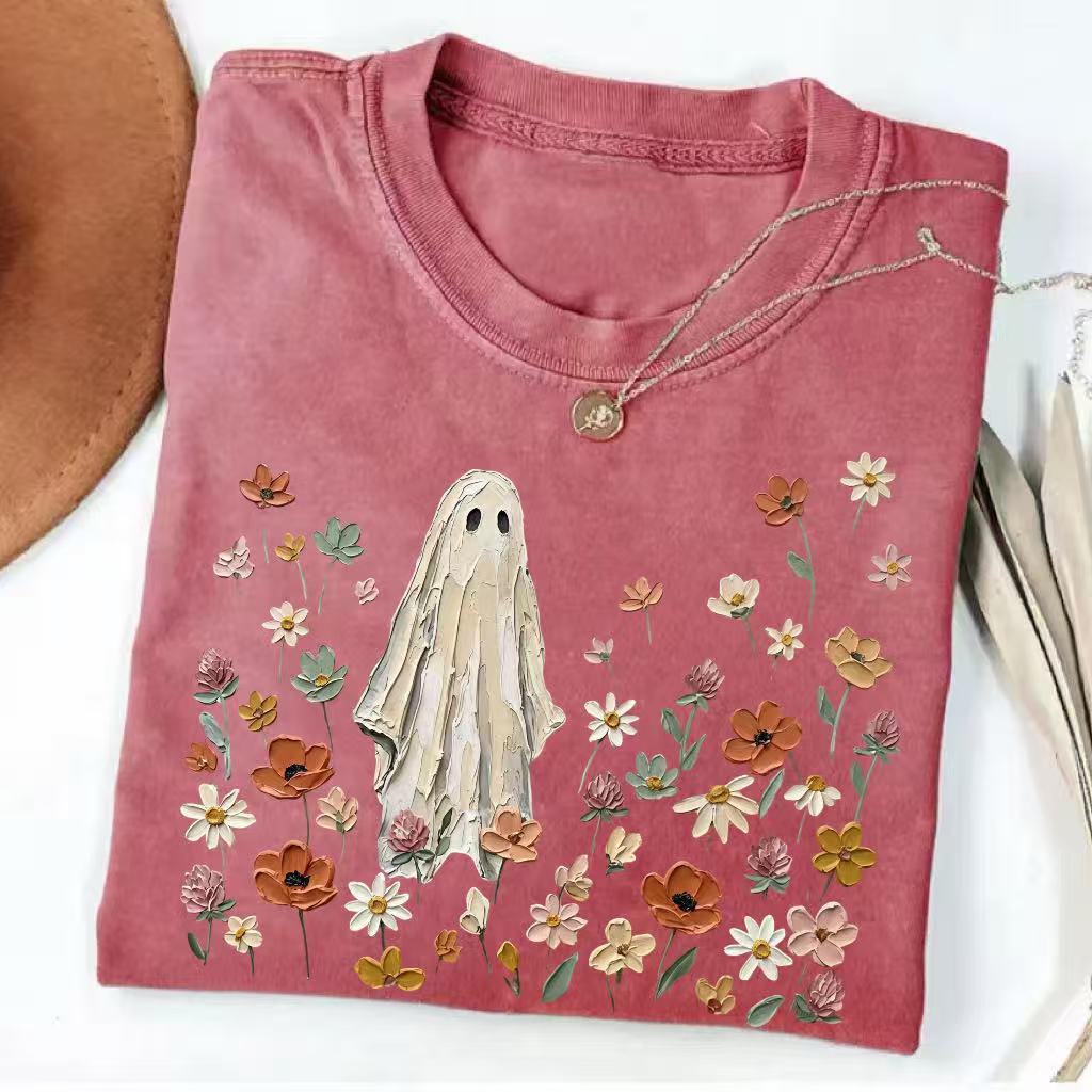Vintage Floral Ghost Wildflower Halloween T-shirt