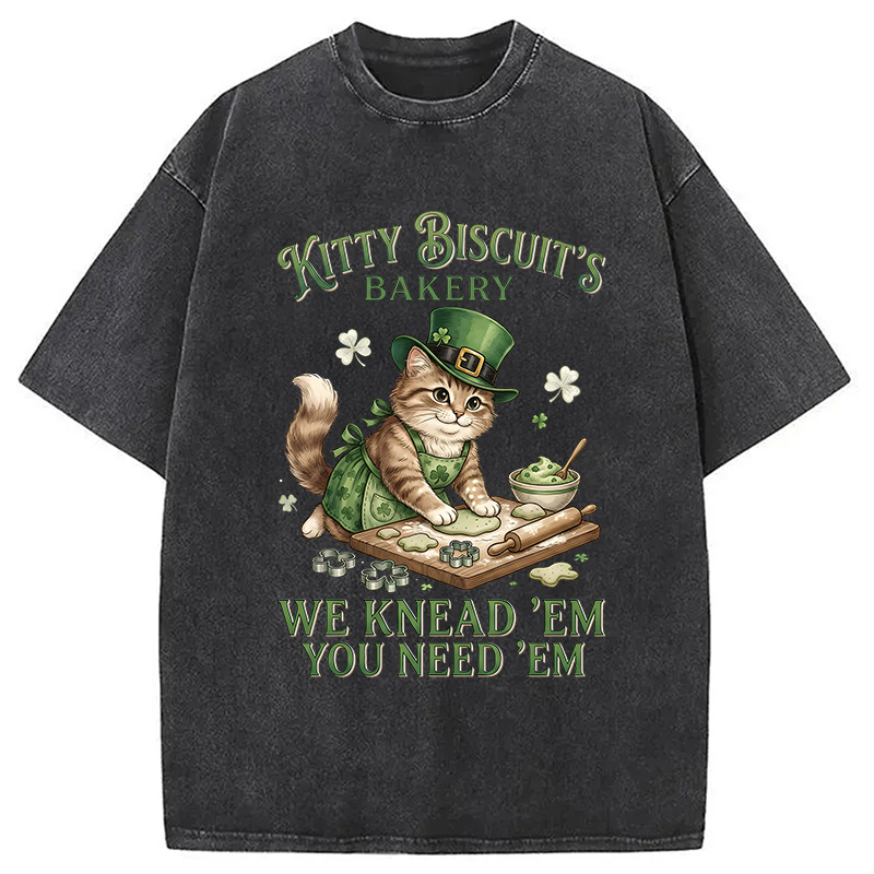 Funny Cat St Patrick's Day Washed T-Shirt - Vintage Washed Apparel by VanceMade