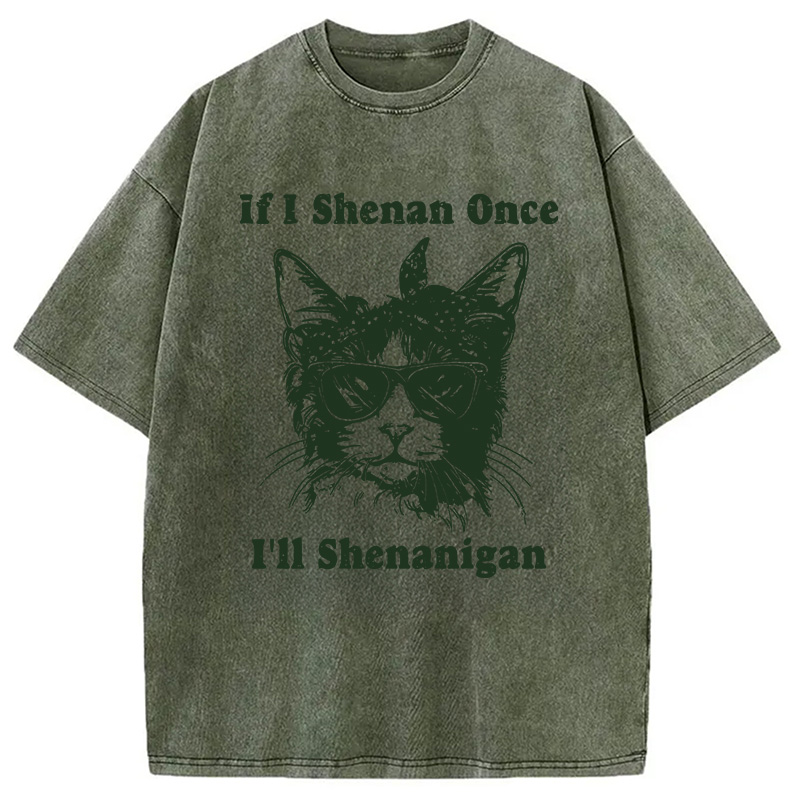 St. Patrick's Day Elegant Cat Washed T-Shirt - Vintage Washed Apparel by VanceMade