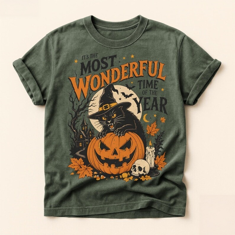 Retro Halloween Black Cat Pumpkin Quote T-Shirt
