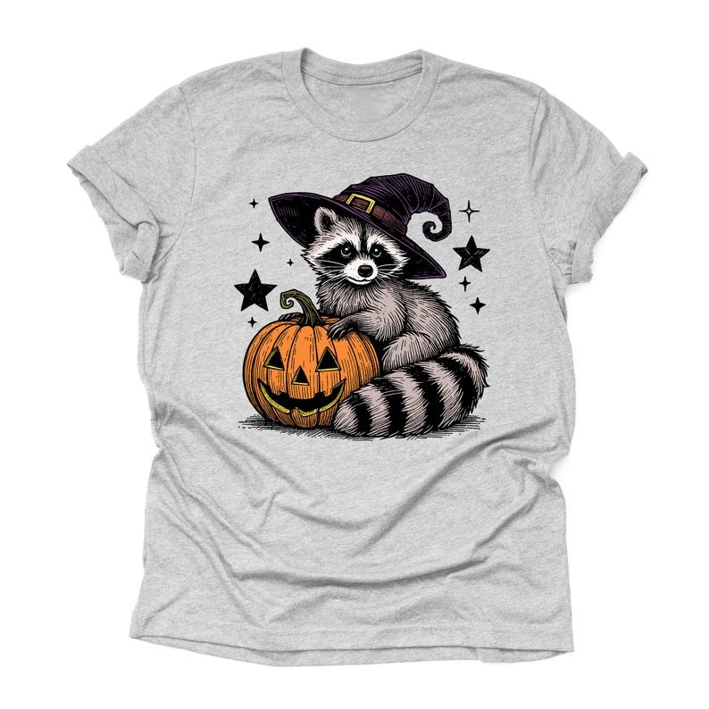 Pumpkin Witch Raccoon Graphic T‑Shirt