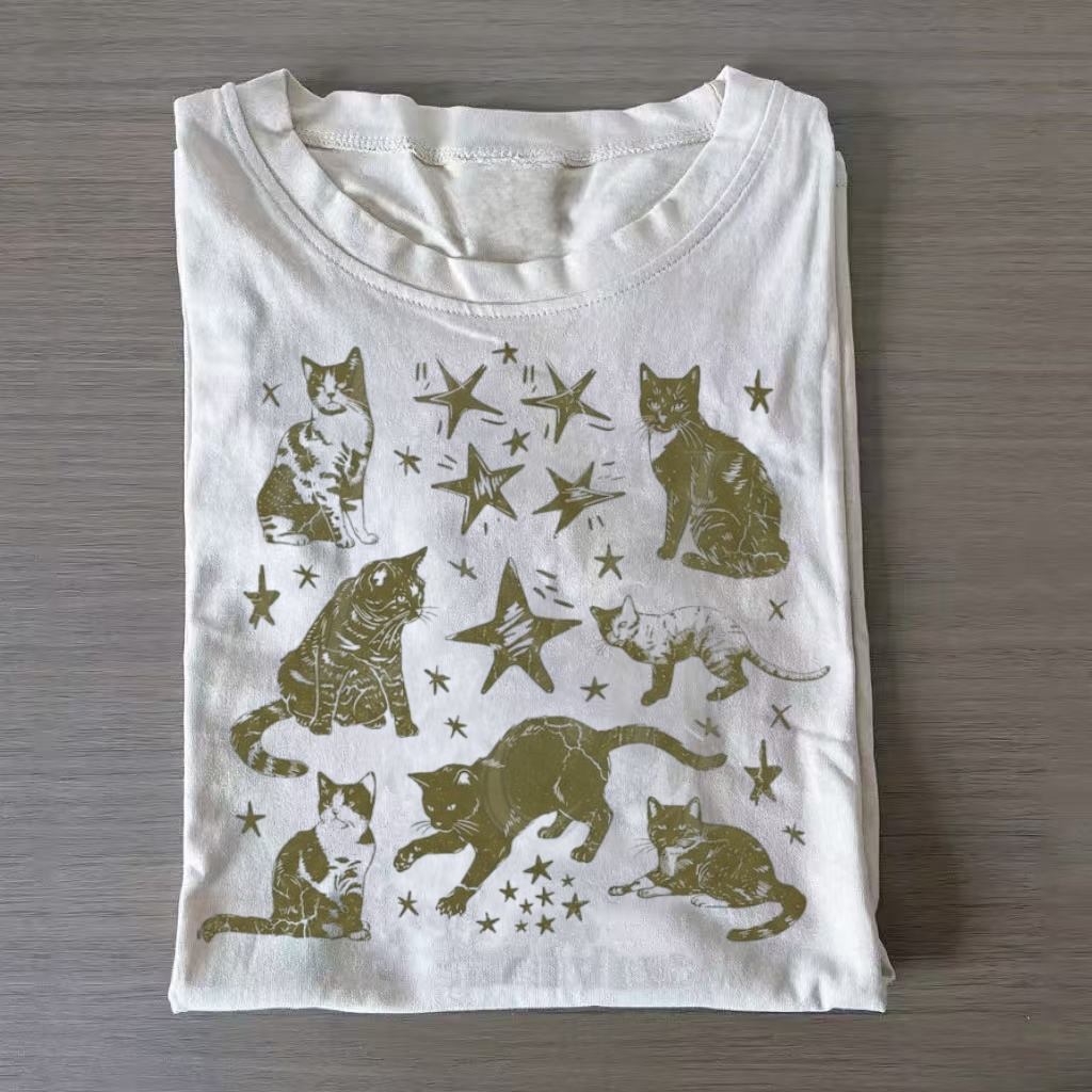 Starry Sketch Cats T‑Shirt