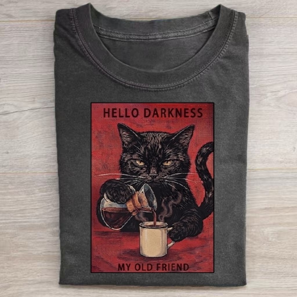 Vintage Black Cat Pouring Coffee Graphic T‑Shirt