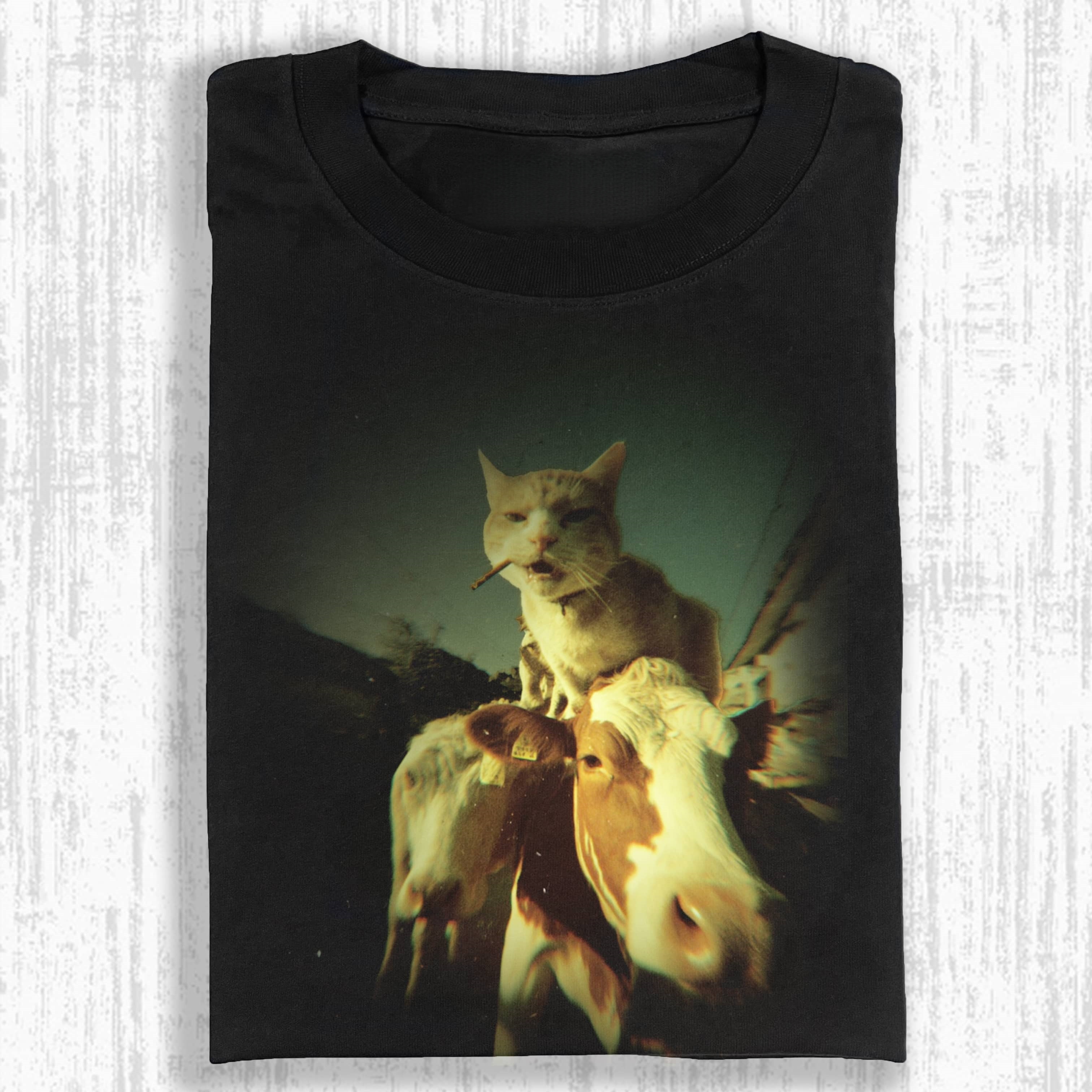 Wacky Cat Smoking on Cowback T-shirt