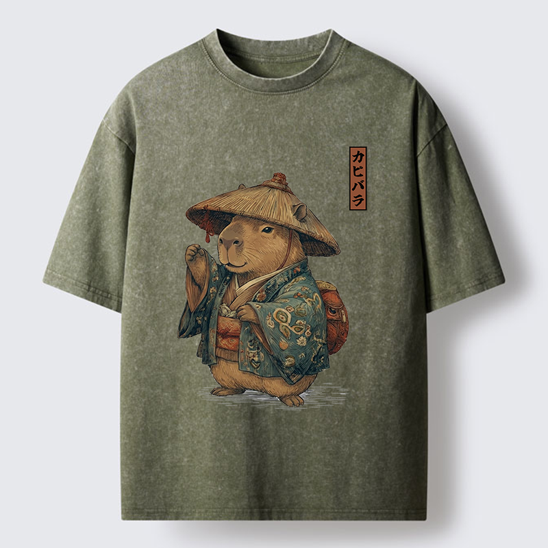 Traveling Capybara Washed T-Shirt - Vintage Washed Apparel by VanceMade