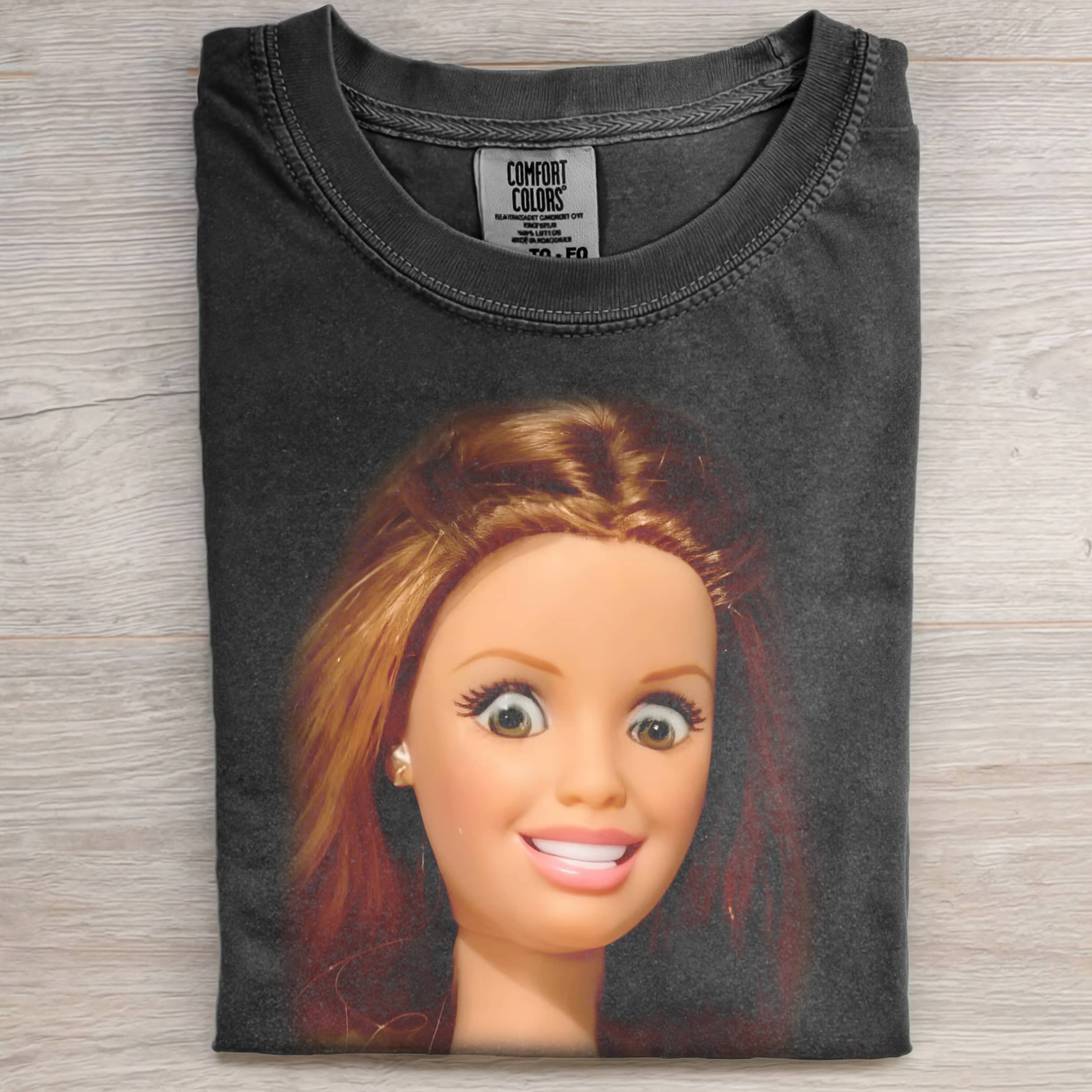SURPRISED Funny Doll Face PRINT T-SHIRT - Vintage Washed Apparel by VanceMade