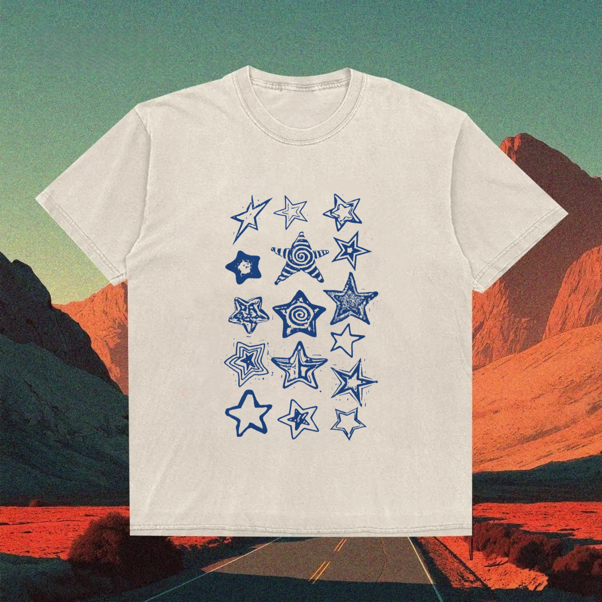 Assorted Star Patterns T-shirt - Vintage Washed Apparel by VanceMade