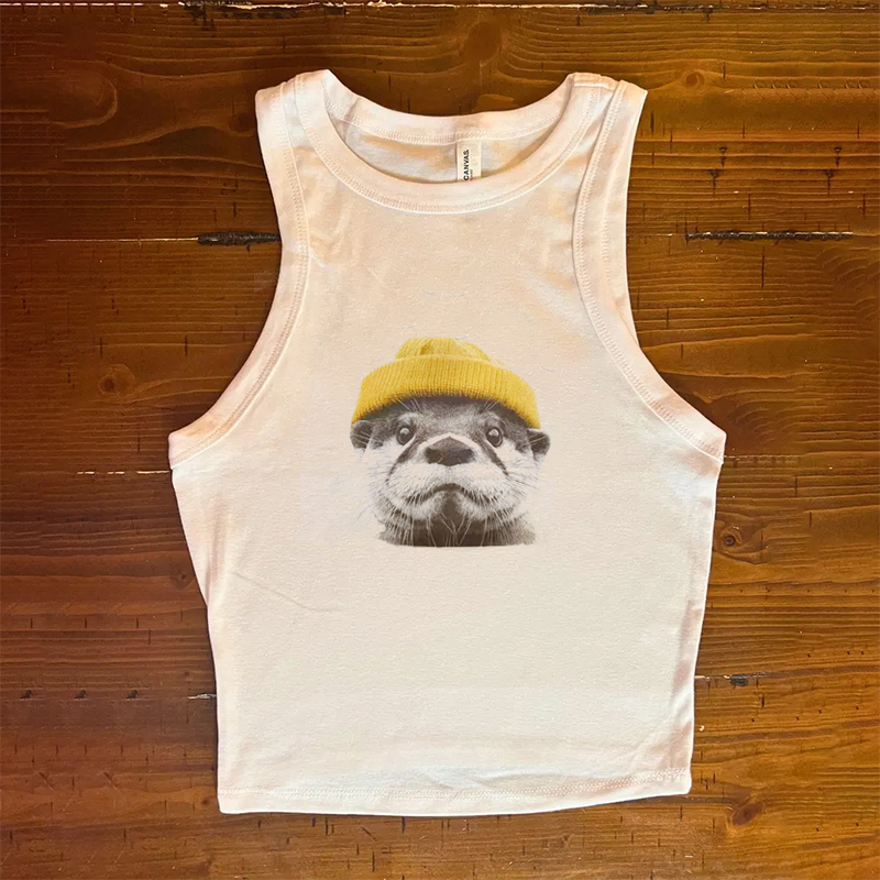 River Otter Wearing Beanie Tank Top - Vintage Washed Apparel by VanceMade