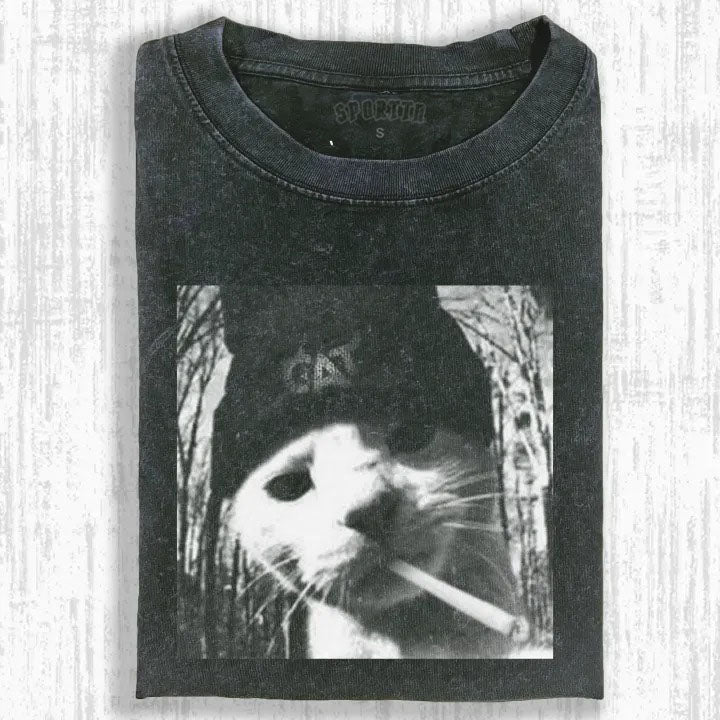 Wacky Cat with Cigarette in Tree T-shirt - Vintage Washed Apparel by VanceMade