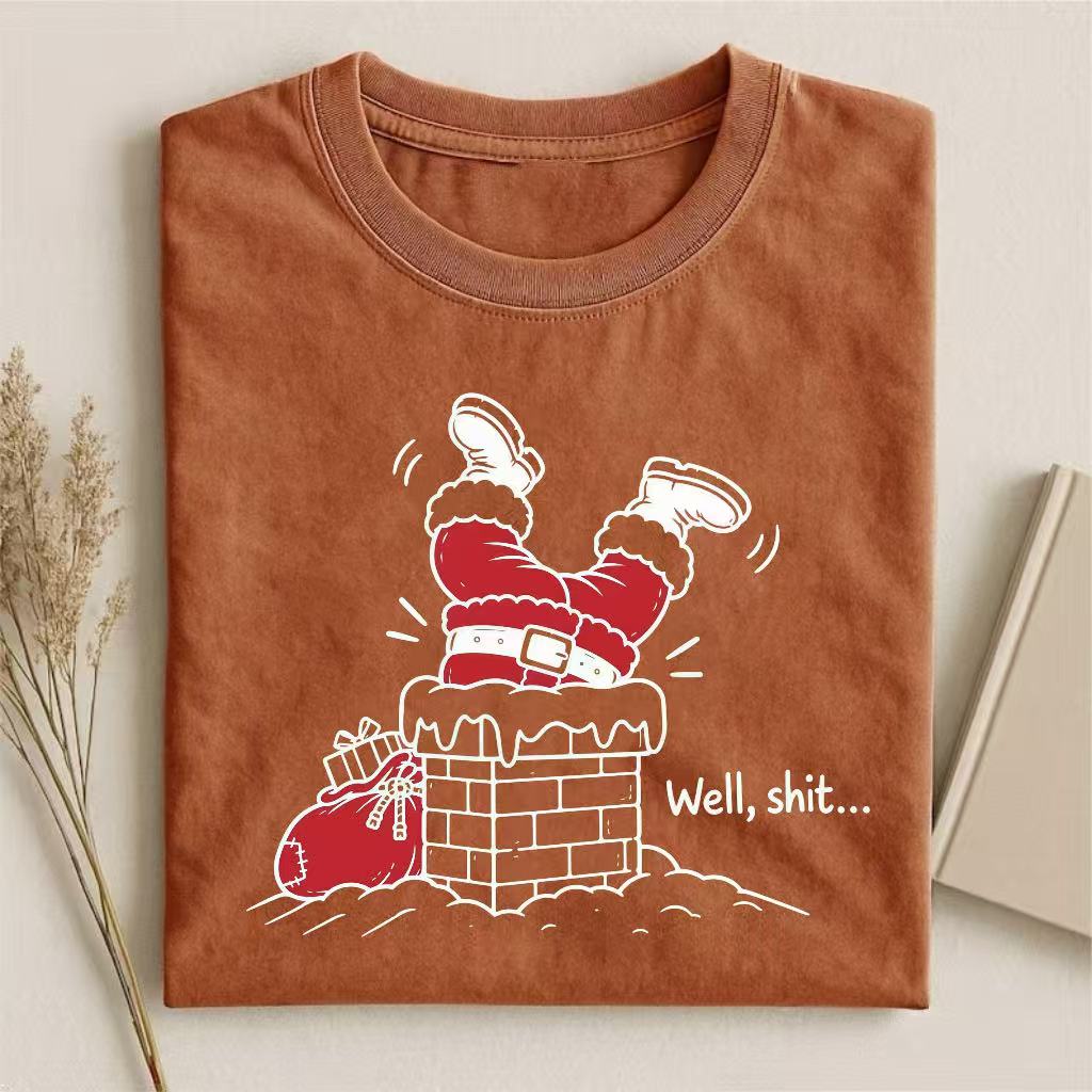 Santa Stuck In Chimney Funny Christmas T-shirt