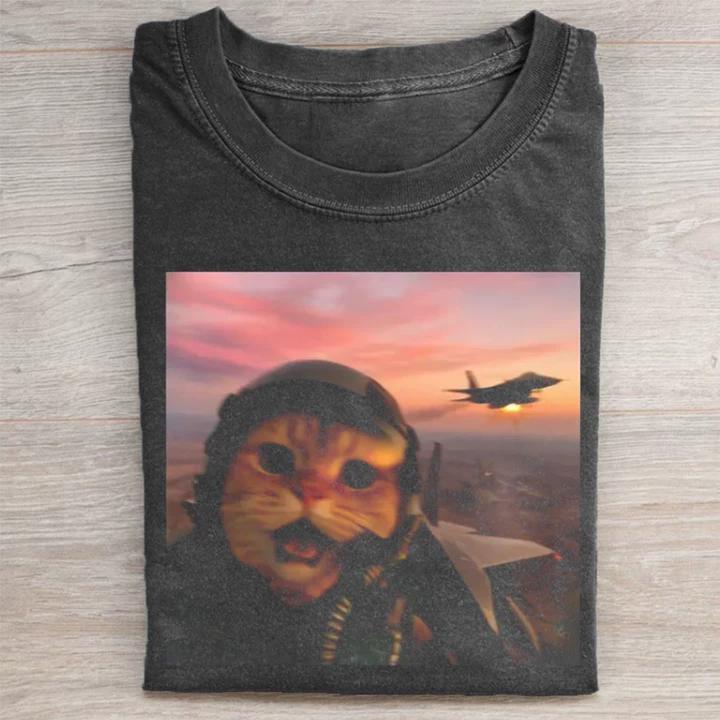ShawnCraft® Official: Funny Fighter Pilot Cat T-shirt - Premium Breathable Cotton Apparel