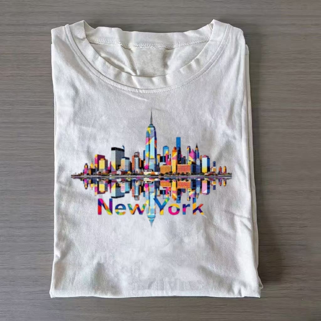 Rainbow NYC Skyline Reflection Art T-shirt