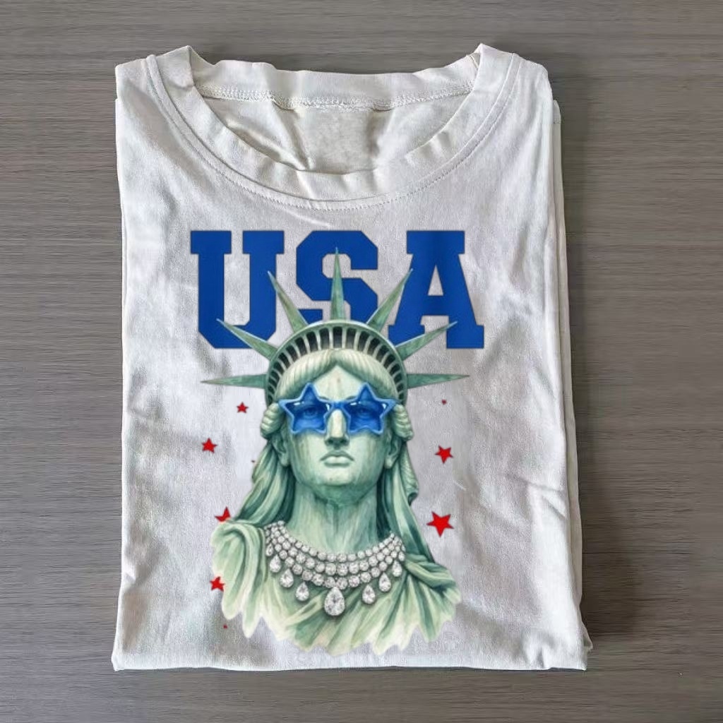 Patriotic Liberty Lady Star Sunglasses Graphic T-shirt