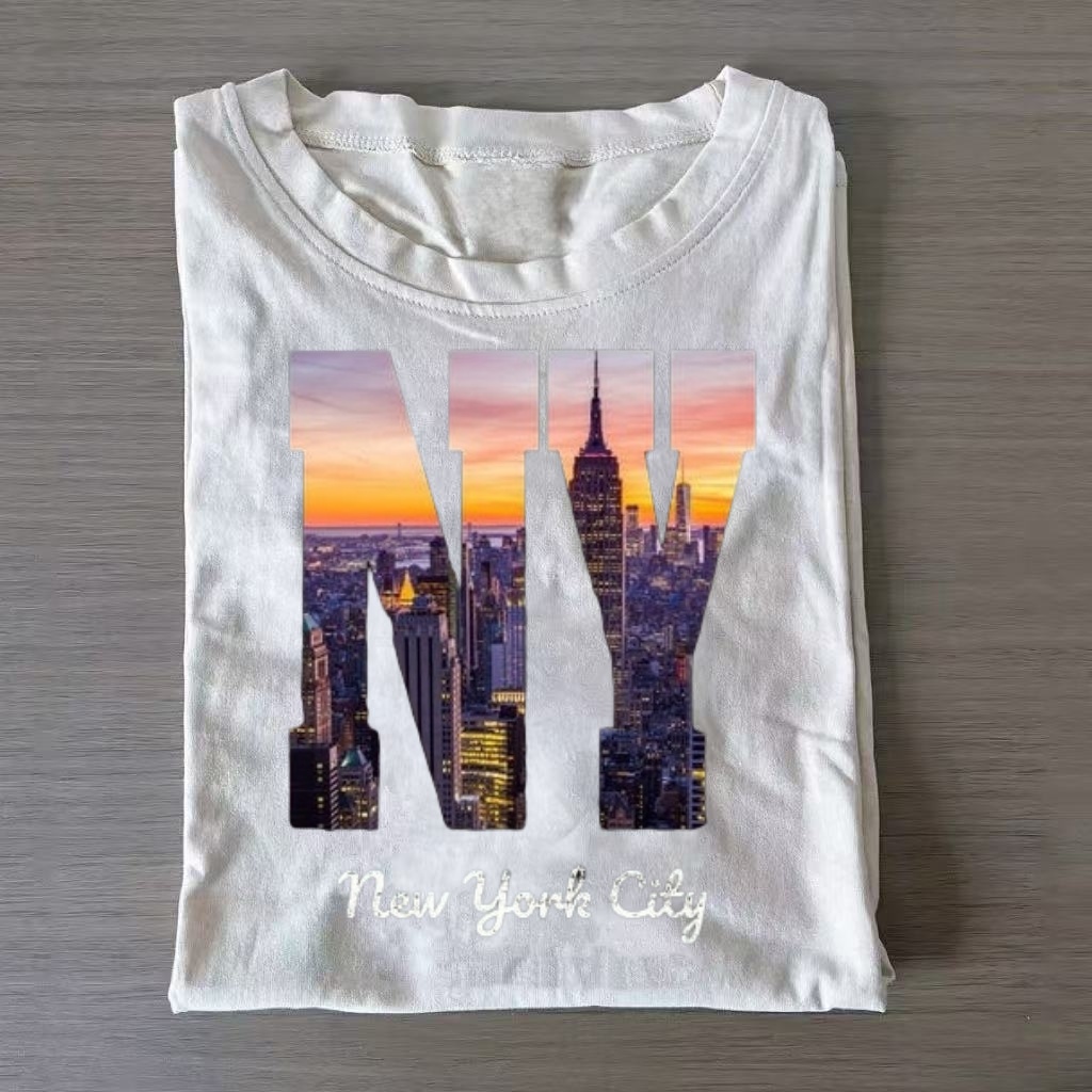 Sunset NYC Skyline Fill NY Letter Graphic T-shirt
