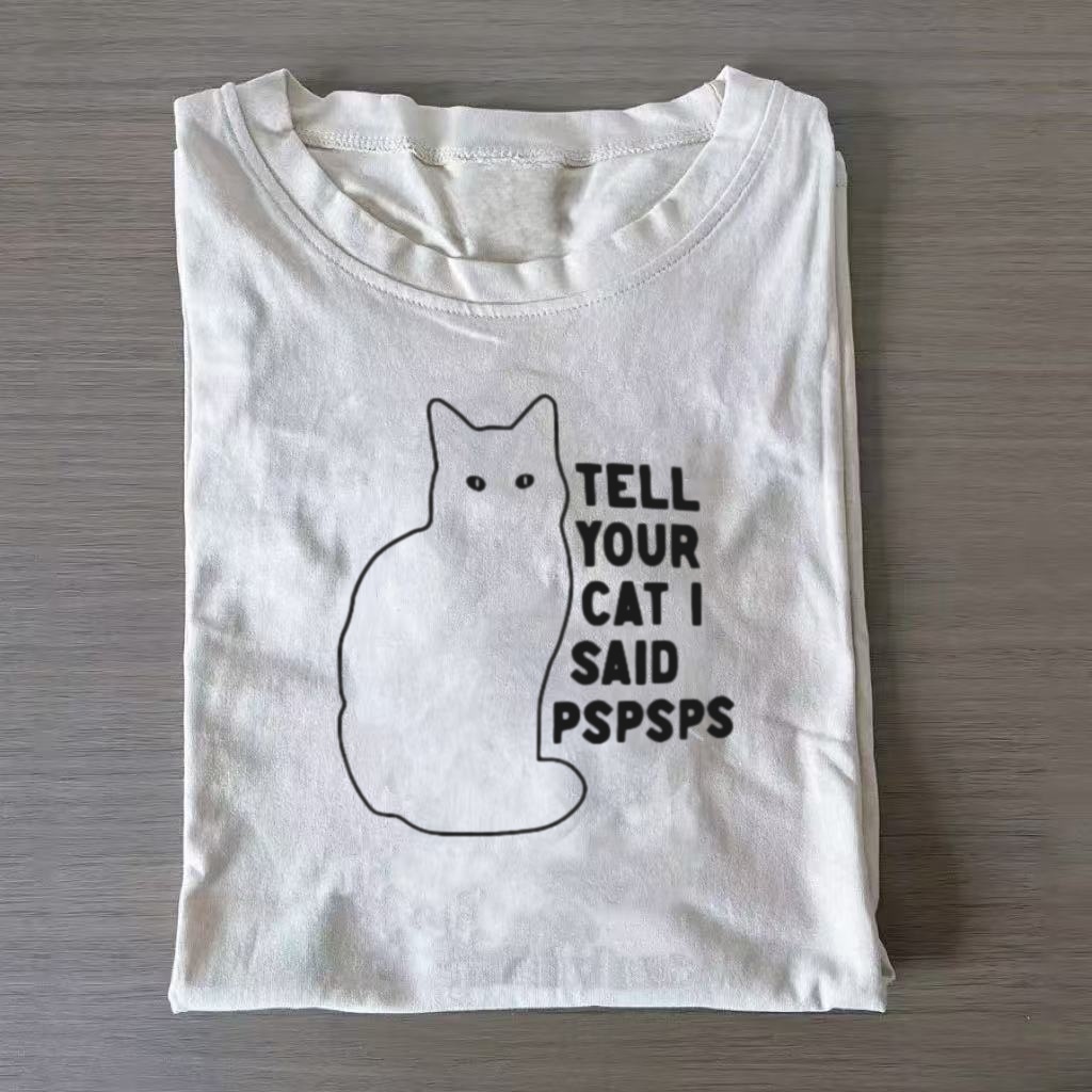 Minimal Cat Outline Humorous Pet Text T-shirt
