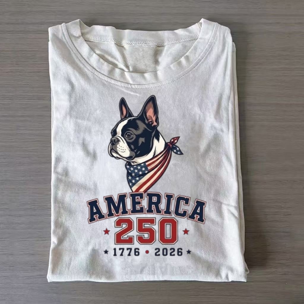 Patriotic Boston Terrier 250 Year USA Casual T-shirt