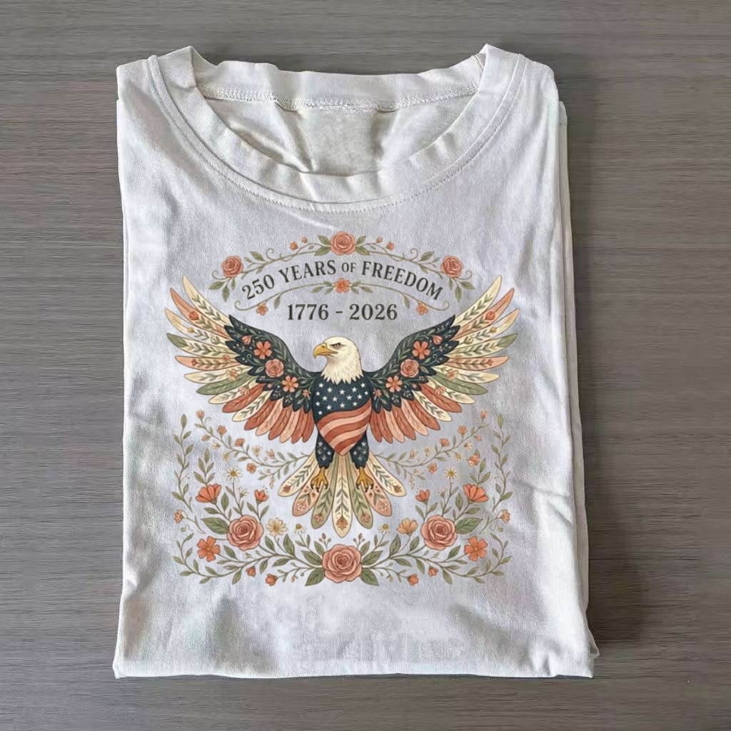 Floral Eagle Freedom Vintage Patriotic T-shirt