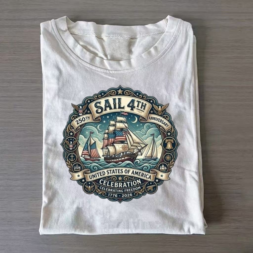 Vintage Sailing Ship USA Anniversary Graphic T-shirt