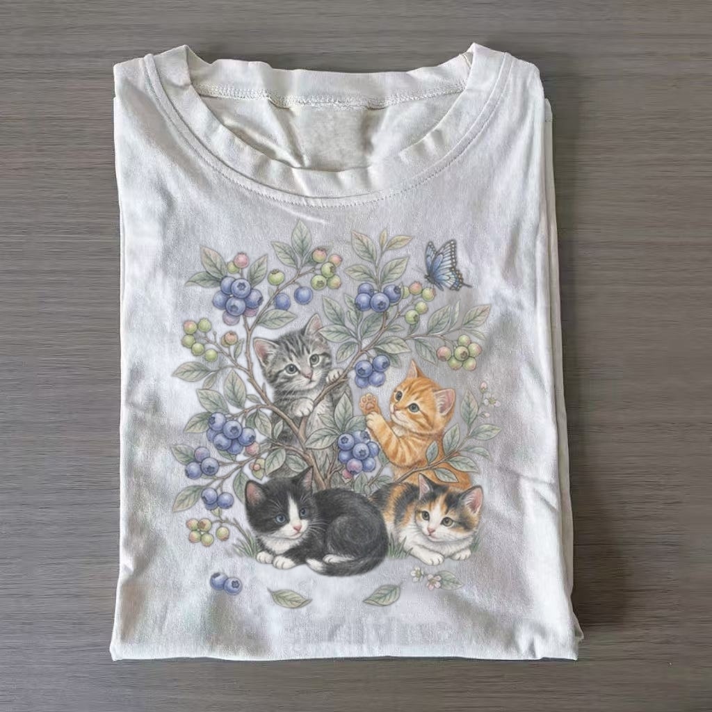 Berry Bush Multi Kitten Nature Graphic T-shirt