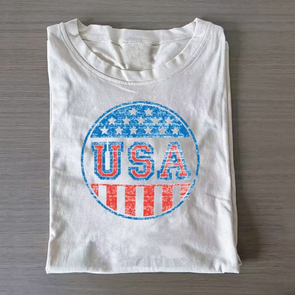 Distressed USA Flag Circle Logo T-shirt