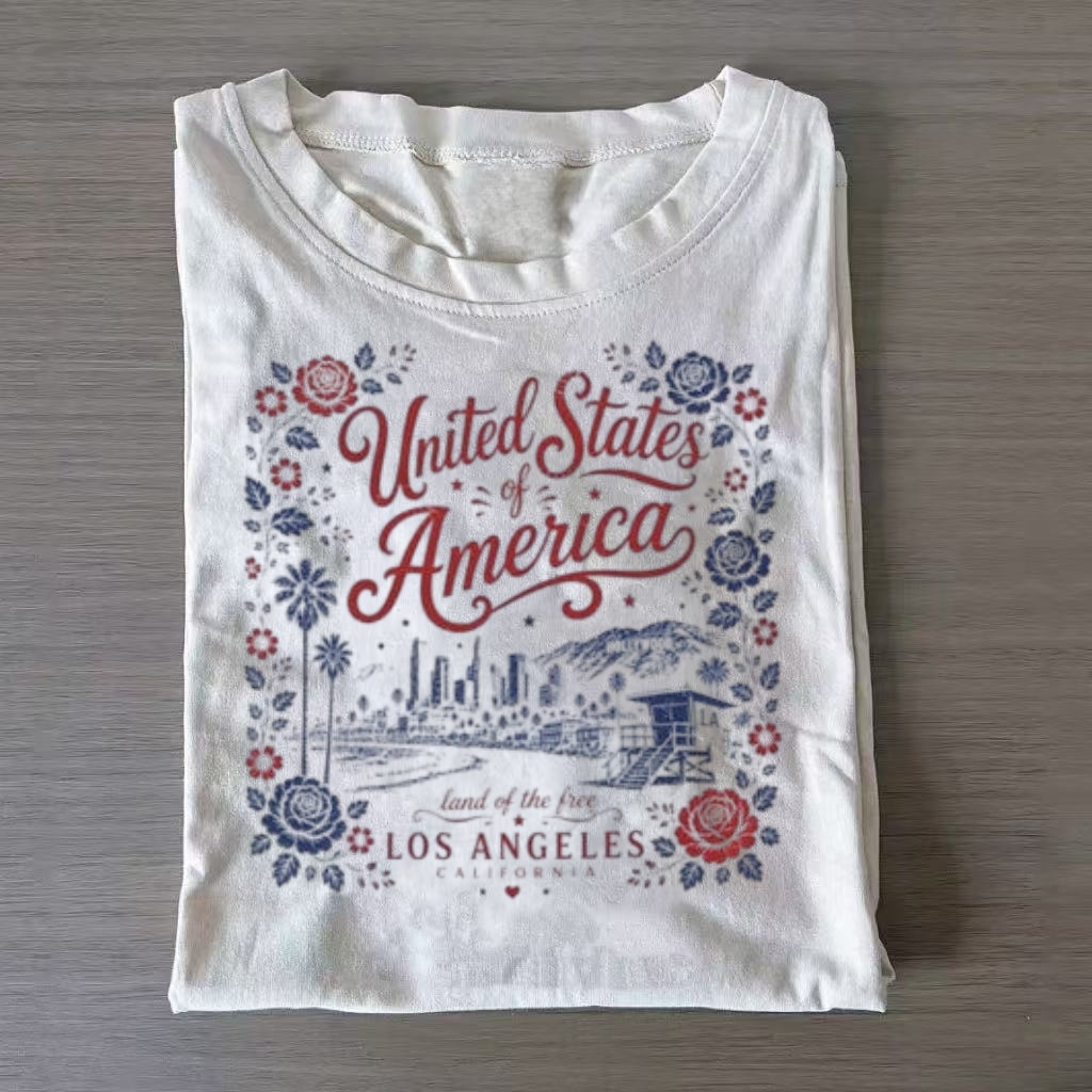 Floral USA Los Angeles Beach City Graphic T-shirt