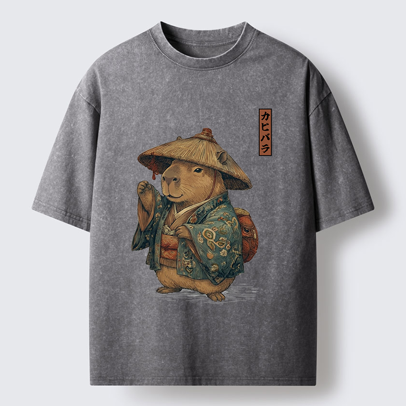 Traveling Capybara Washed T-Shirt - Vintage Washed Apparel by VanceMade