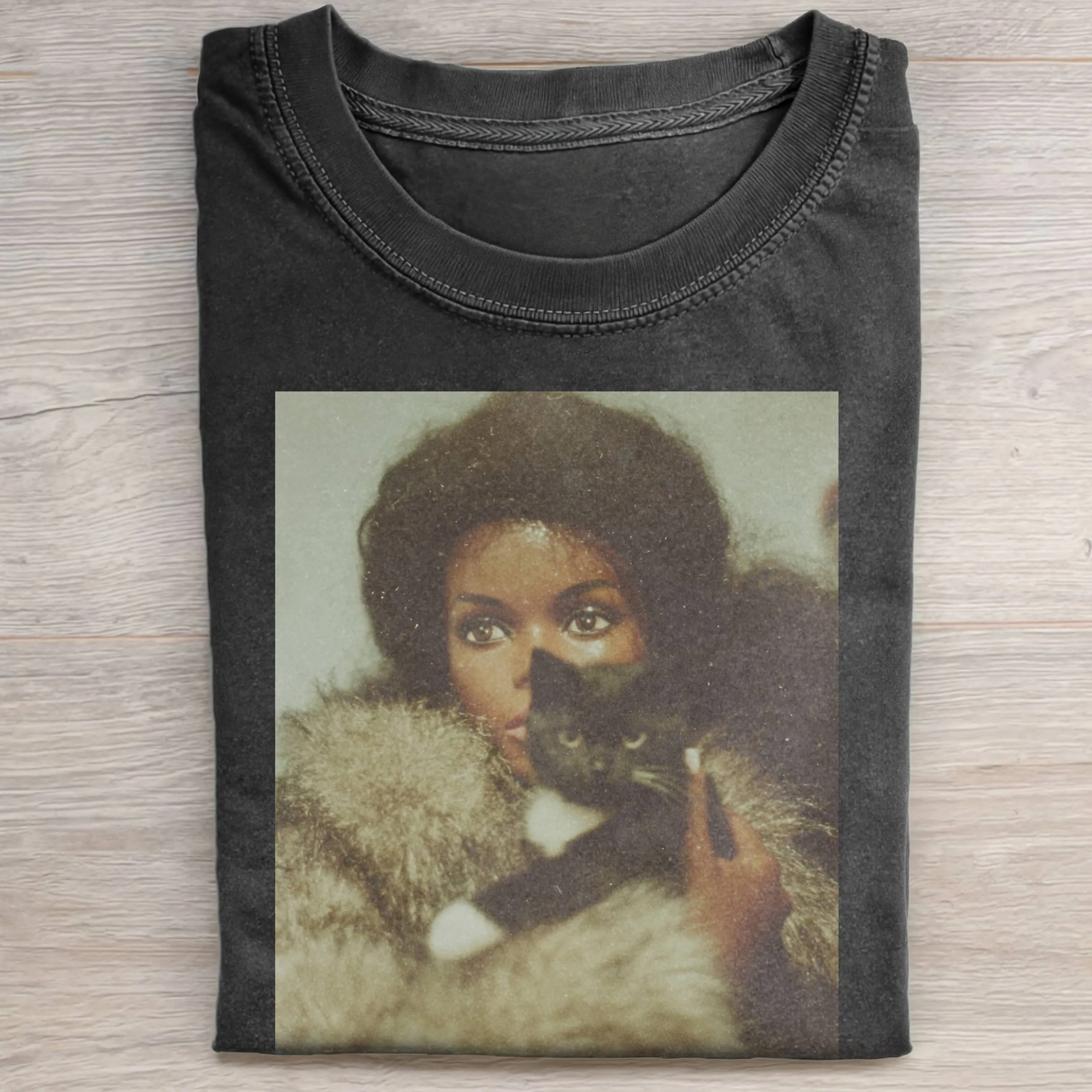GORGEOUS BLACK Funny Doll FaceCORE AND CAT TEE
