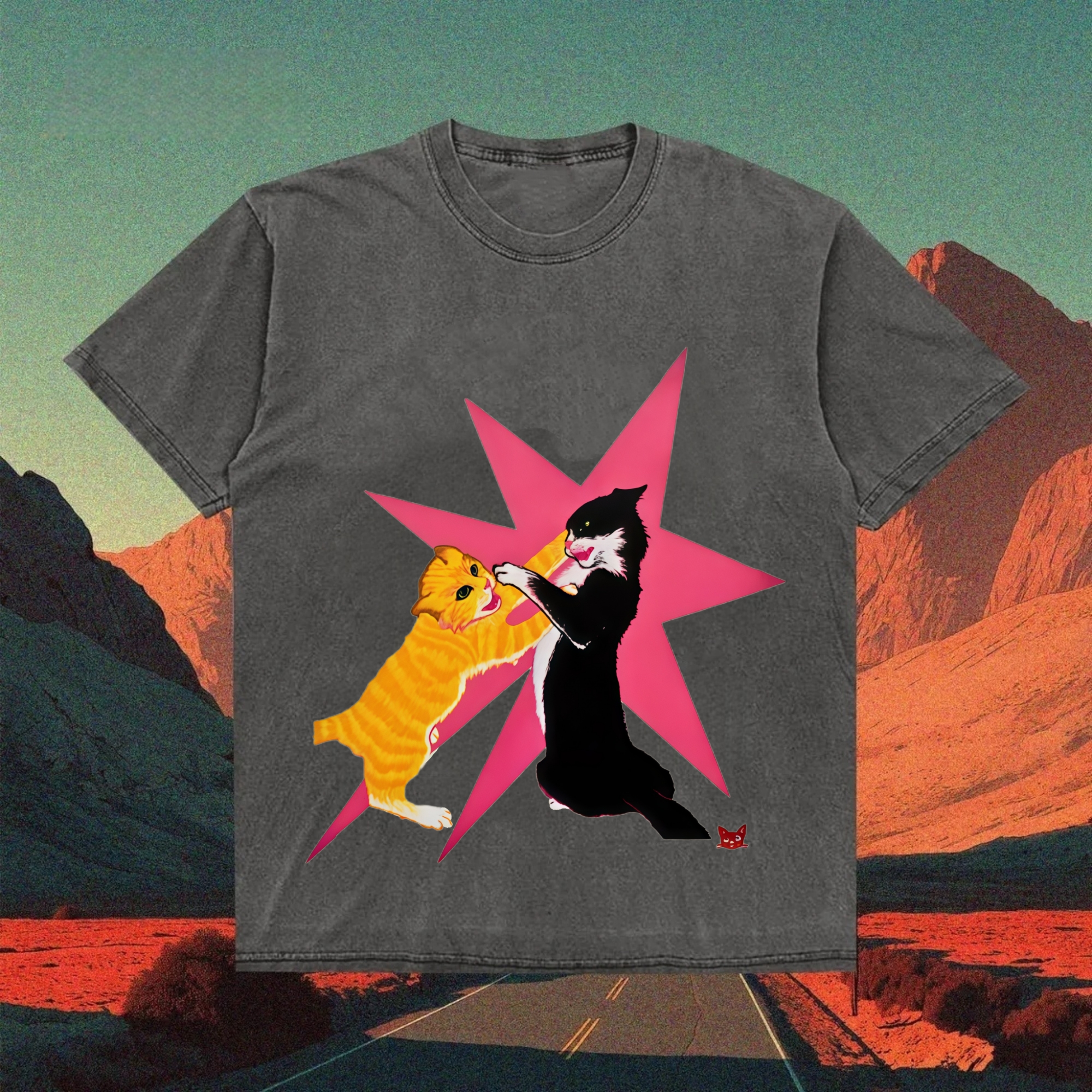 Fighting Cats T-shirt - Vintage Washed Apparel by VanceMade