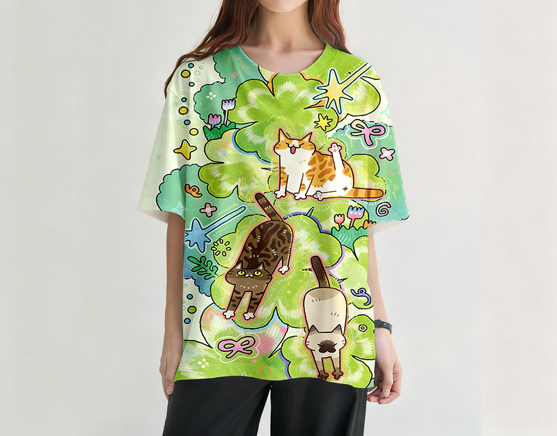 Cats Stretching Graphic Print T-Shirt - Vintage Washed Apparel by VanceMade