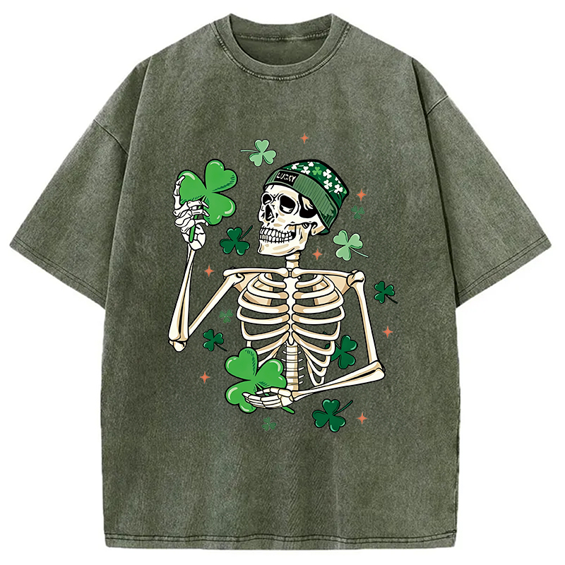 St. Patrick's Skeleton Washed T-Shirt - Vintage Washed Apparel by VanceMade